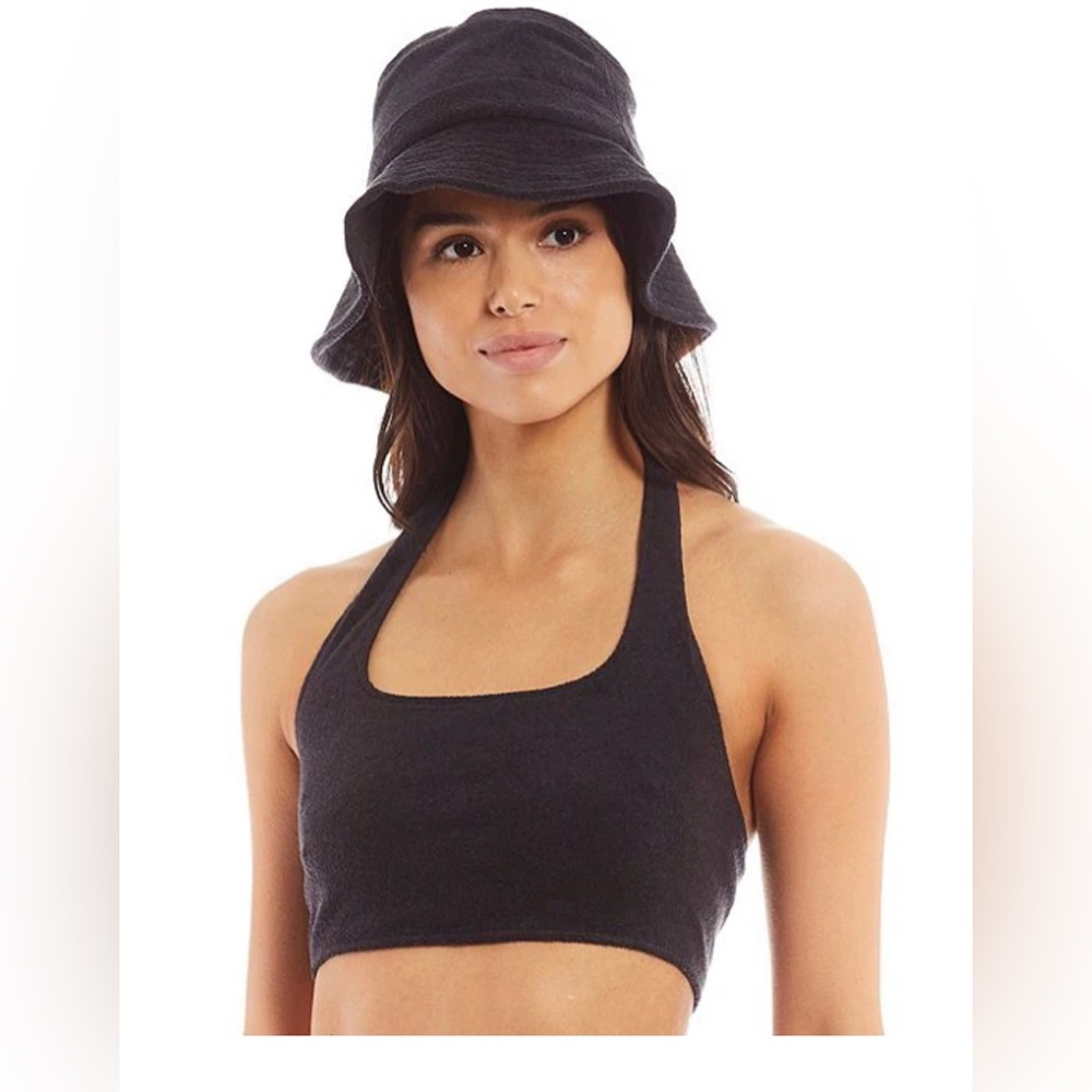 🖤GIANNI BINI🖤 BLACK TERRY HALTER & BUCKET HAT SET-Size XL(NWT)